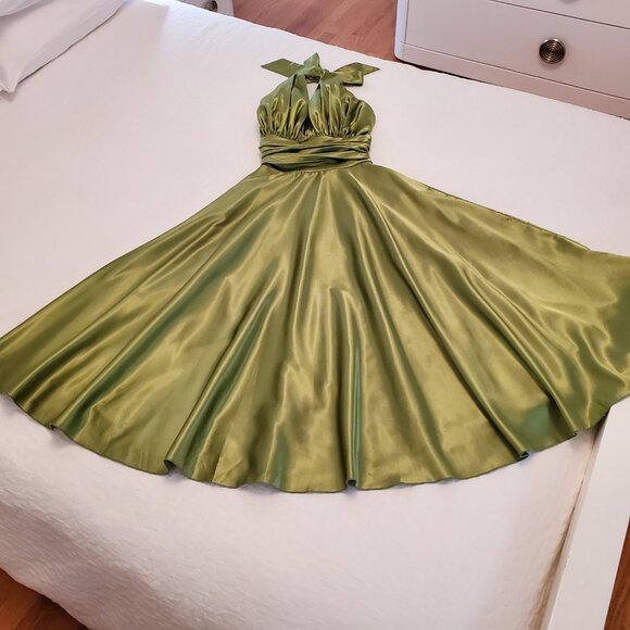 VINTAGE DROP-DEAD GORGEOUS CHARTREUSE EVENING DRESS - Picture 4 of 6